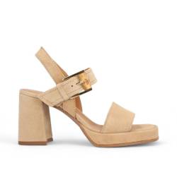 Alpe für Damen. 512411 Chiara 11 Beige Ledersandalen-Absatzhöhe 8,5cm (40), 8 bis 10 cm, Schnalle, Lässig, Party von Alpe