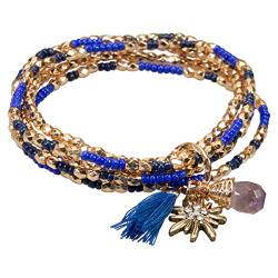 Alpenflüstern Trachten-Perlenarmband Edelweiss Sommer - Damen-Trachtenschmuck, elastische Trachten-Armkette, Perlenarmband (blau) DAB081 von Alpenflüstern