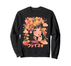 Anime Girl Waifu Cute Alt Aesthetic mit Obst, Erdbeer-Pastellfarben Sweatshirt von Alternative Sweet Manga Japan Anime Woman