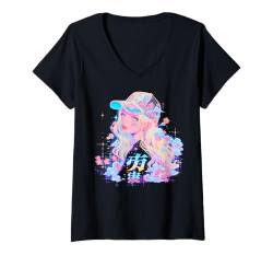 Damen Anime Girl Waifu Cute Alt Aesthetic mit Obst, Erdbeer-Pastellfarben T-Shirt mit V-Ausschnitt von Alternative Sweet Manga Japan Anime Woman