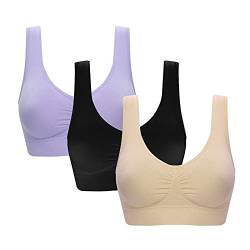 Alueeu S-5XL Sport BH Damen Bra Bustier Damen BH ohne Buegel | 3er Set Wohlfühl Bustiers Tops | Bügelloser Soft Bra | Schlaf Still Sport Büstier in vielen Farben von Alueeu