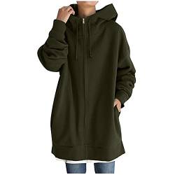 Alueeu Sweatshirt Jacke Lang Damen Mit Kapuze Lang Schwarz Kapuzenjacke Hoodie Jacke Reißverschluss Gr. 50/52 Sweatjacke Herbstjacke Zip Up Hoodie Sweatshirtjacke Kapuzenjacke von Alueeu