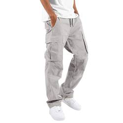 Cargo Hose Herren, Herren Lange Regular Fit Freizeithose Baumwolle Einfarbig Arbeitshose Loose Casual Cargohose mit Taschen Freizeithose Vintage Sporthose Trekkinghose für Männer Streetwear von Alueeu