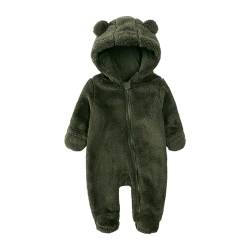 Alunsito Baby Jungen Mädchen Feste Bärenohrohrhochfuster Strampler Bodysuit Winter warmes Outfit Kind Reißverschluss Fleece Overall Grüne 3 0-3 Monate von Alunsito