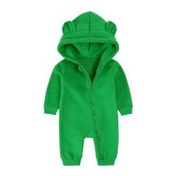 Baby Jungen Mädchen Fleece Strampler Langarm Bärenohr Hoodie Jumpsuit Bodysuit Herbst Winter Kleidung für Kleinkind 73 Grasgrün 6-9 Monate von Alunsito