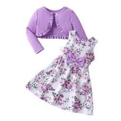 Alvivi Baby Mädchen Kleid Blumenkleid mit Strickjacke Langarm Bolero Jäckchen Prinzessin Tutu Kleid Festlich Geburtstag Partykleid Lila 110-116 von Alvivi