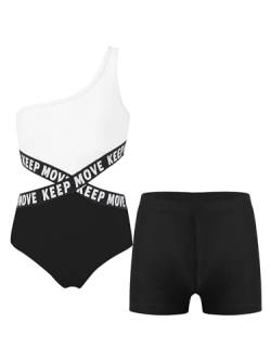 Alvivi Mädchen Badeanzug Einteiler Bikini Bademode mit Shorts Blumen Druck Kinder Sommer Schwimmanzug Badebekleidung Schwarz 158-164 von Alvivi