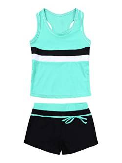 Alvivi Mädchen Bikini Badeanzug Sport Tankini Bikini Set Sfreifen Badeshirt mit Badeshorts Kinder Bade Set Schwimmanzug C Minzgrün C 140 von Alvivi