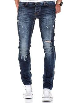 Amaci&Sons Herren Strech Destroyed Slim Fit Denim Jeans Hose 7500 Dunkelblau W33/L34 von Amaci&Sons