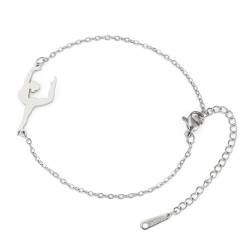 Amaxer Kunstgymnastik-Armband für Damen, Edelstahl, Flip-Gymnastin, Team, Gymnastik, Mädchen, Modeschmuck, Sport-Charm, verstellbares Armband, L22cm, Edelstahl von Amaxer