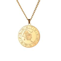 Amaxer Runde Münze Sternbild Anhänger Halskette Sternzeichen Horoskop Astrologie Edelstahl Schmuck Geschenk Anhänger Halskette (Löwe-Gold) von Amaxer