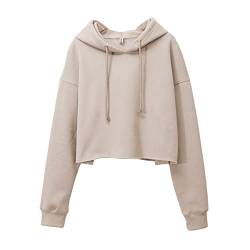 Amazhiyu Damen Cropped Hoodies Langarm Fleece Crop Top Sweatshirt mit Kapuze, aprikose, XL-XXL von Amazhiyu