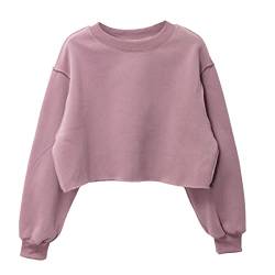 Amazhiyu Damen Cropped Sweatshirt Pullover Fleece Cropped Hoodie Lange Ärmel Casual Crop Top für Herbst Winter, violett, M/L von Amazhiyu