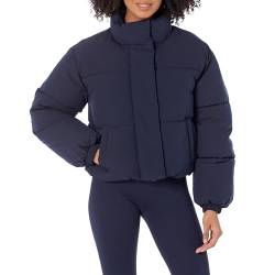 Amazon Essentials Damen Kurze Steppjacke Mit Durchgehendem Reißverschluss (Aus Mattem Oder Sherpa Fleece, Gesteppt), Marineblau, XXL von Amazon Essentials