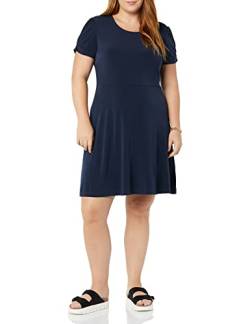 Amazon Essentials Damen Gerafftes A-Linien-Kleid mit kurzen Ärmeln und Rundhalsausschnitt (in Übergröße erhältlich), Marineblau, M von Amazon Essentials