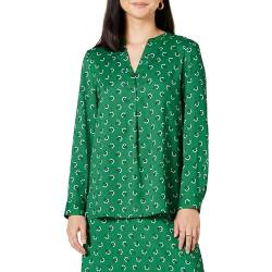Amazon Essentials Damen Langärmlige Popover-Bluse aus Georgette mit lockerer Passform, Grün Floral, L von Amazon Essentials