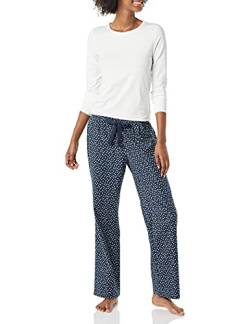 Amazon Essentials Damen Schlaf-Set leichte Flanellhose und langärmeliges-T-Shirt (in Übergröße erhältlich), Marineblau Punkte, S von Amazon Essentials