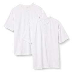 Amazon Essentials Herren Kurzärmliges Henleyshirt aus schnell trocknendem Jersey und recyceltem Polyester mit normaler Passform, 2er-Pack, Weiß, XL von Amazon Essentials