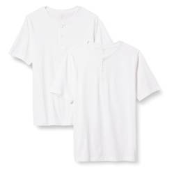 Amazon Essentials Herren Kurzärmliges Henley-T-Shirt aus Baumwolle mit normaler Passform, 2er-Pack, Weiß, XL von Amazon Essentials