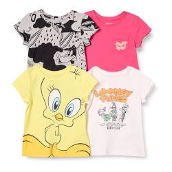 Amazon Essentials Looney Tunes Mädchen Kurzärmelige T-Shirts, 4er-Pack, Looney Tunes Tweety, 6-7 Jahre von Amazon Essentials