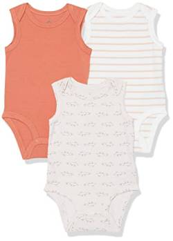 Amazon Essentials Unisex Baby Ärmelloser Body aus Baumwoll-Stretchjersey (zuvor Amazon Aware), 3er-Pack, Beige Maus/Hellorange/Rosa Streifen, 0-3 Monate von Amazon Essentials