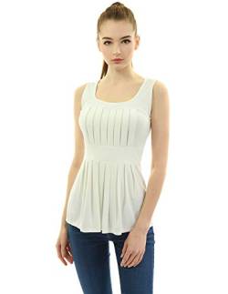 AmélieBoutik Damen Bluse, U-Ausschnitt, plissiert, ärmellos - Elfenbein - Mittel von AmélieBoutik