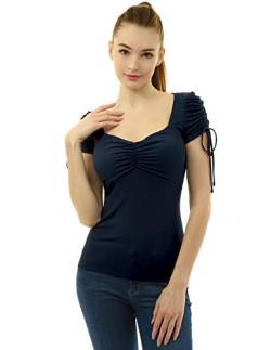 AmélieBoutik Damen Bluse mit Kordelzug, Puffärmel, gerüscht, Herzform, Empire-Taille - Blau - Groß von AmélieBoutik