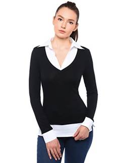 AmélieBoutik Damen-Pullover, 2-in-1-Stil, Langarm-Pullover, Bluse, Oberteil, schwarz, X-Groß von AmélieBoutik