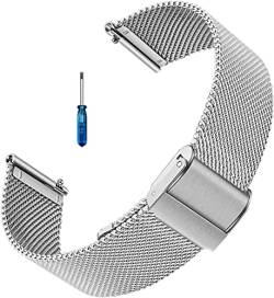 Uhrenarmband,20mm 22mm Ersatz Edelstahl Metallgitterband,Schnellverschluss Uhrenarmband Metallschraube,Smart Watch Armbänder für Herren Damen (22mm, Silber) von Amening