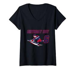 Damen Happy 6th Birthday Boy Ohio Flagge Eishockey Motto-Party T-Shirt mit V-Ausschnitt von American Sport Kid Costume For Hockey Fans