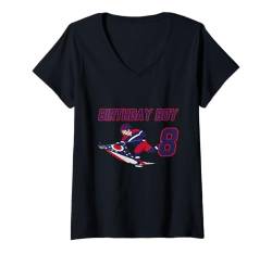 Damen Happy 8th Birthday Boy Ohio Flagge Eishockey Motto-Party T-Shirt mit V-Ausschnitt von American Sport Kid Costume For Hockey Fans