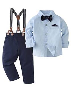 Amissz Baby Jungen Gentleman Set, Kinder Festliche Kleidung Taufkleidung Anzug Langärmeliges Shirt & Hosen Outfit Blau, 5-6 Jahre von Amissz