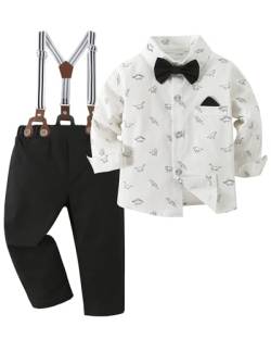 Amissz Baby Jungen Gentleman Set, Kinder Festliche Kleidung Taufkleidung Anzug Langärmeliges Shirt & Hosen Outfit Weiß Dinosaurier, 2-3 Jahre von Amissz