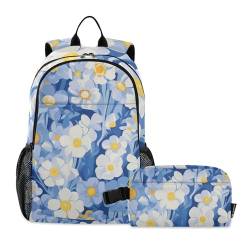 Amooorous Fresh Blue Flowers Rucksack mit Brotdose Jungen Jungen Schulrucksack mit Lunchbox Jungen Rucksäcke und Lunchbox 7-10, Frische blaue Blumen von Amooorous