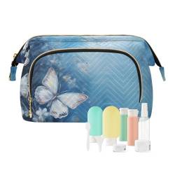 Amooorous Kulturbeutel für Damen, Motiv: Schmetterling, Traum-Design, Reise-Make-up-Tasche, Münzgeldbörse für Kosmetik, Make-up, Blau, Blauer Schmetterlingstraum, 1 size von Amooorous