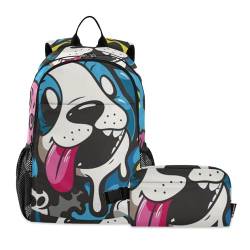 Amooorous Rucksack und Lunchbox mit Welpen-Aufdruck, für Jungen, Schulrucksack mit Lunchbox, Büchertasche für Teenager, Mädchen, mit Lunchbox, 9–10 Jahre, Welpen-Aufdrucke von Amooorous