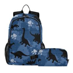 Dinosaurier-Rucksack für Jungen, mit Lunchbox, Schulrucksäcke für Mädchen, mit Lunchbox, Jungen-Rucksäcke und Lunchbox, Alter 8–10 Jahre, Dinosaurier-Blau, niedlicher Cartoon, Dinosaurier-Blau, von Amooorous