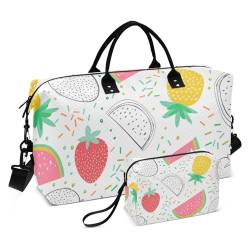 Reisetasche mit buntem Obstmuster, Reisetasche, Schultertasche, Wochenend-Tragetasche, Sporttasche mit Kulturbeutel für Sport, 2-teiliges Set, Bunte Obstmuster, 1 size von Amooorous