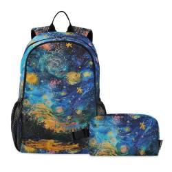 Traumhafter und farbenfroher Sternenhimmel-Rucksack mit Lunchtasche, Schultasche und Lunchbox-Set für Jungen, Rucksäcke und Lunchbox 7–10, Traumhafter und farbenfroher Sternenhimmel von Amooorous