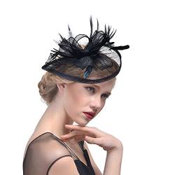 Amorar Damen Fascinator Hair Clip Hut Bankett Hut Stirnband Feder Blume Schleier Bowler Braut Hut für Cocktail Hochzeit,EINWEG Verpackung von Amorar