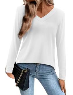 Amoretu Longsleeve Damen Basic Shirt Langarm Top Elegant T-Shirts Langarmshirt Oberteile Herbst Weiß S von Amoretu