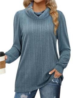 Amrto Longpullover für Damen Elegant Langarmshirt Lässig Tunika Pullover Langarm Strickpullover Locker Rollkragenpullover Winter, Staubiges Blau, XL von Amrto