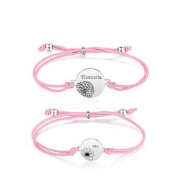 Amsgedhie Personalisiertes Namensarmband, Mutter- und Tochterarmband, zweiteiliges Edelstahlarmband, kann als Schmuck oder Stirnband getragen werden. (Stil 1, Rosa) von Amsgedhie