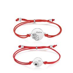 Amsgedhie Personalisiertes Namensarmband, Mutter- und Tochterarmband, zweiteiliges Edelstahlarmband, kann als Schmuck oder Stirnband getragen werden. (Stil 1, Rot) von Amsgedhie