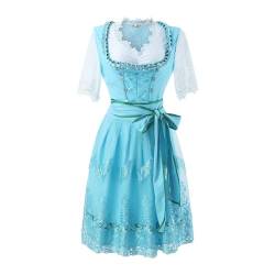 Amxleh Dirndl Damen Midi Trachtenkleid Trachtenmode Trachtenrock Kleid inkl. Dirndlbluse Dirndlschürze 3 teilig für Oktoberfest Besondere Anlässe Grün/Grau/Rosa Dirndl für Damen enthält Bluse von Amxleh