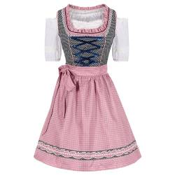 Amxleh Dirndl Damen Midi Trachtenkleid Trachtenmode Trachtenrock Kleid inkl. Dirndlbluse Dirndlschürze 3 teilig für Oktoberfest Besondere Anlässe Grün/Grau/Rosa Dirndl für Damen enthält Bluse von Amxleh