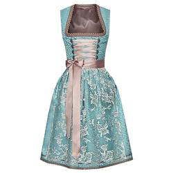 Amxleh Dirndl Damen Midi Trachtenkleid Trachtenmode Trachtenrock Kleid inkl. Dirndlbluse Dirndlschürze 3 teilig für Oktoberfest Besondere Anlässe Grün/Grau/Rosa Dirndl für Damen enthält Bluse von Amxleh