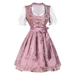 Amxleh Dirndl Damen Midi Trachtenkleid Trachtenmode Trachtenrock Kleid inkl. Dirndlbluse Dirndlschürze 3 teilig für Oktoberfest Besondere Anlässe Grün/Grau/Rosa Dirndl für Damen enthält Bluse von Amxleh