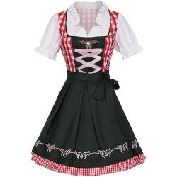 Amxleh Dirndl Damen Midi Trachtenkleid Trachtenmode Trachtenrock Kleid inkl. Dirndlbluse Dirndlschürze 3 teilig für Oktoberfest Besondere Anlässe Grün/Grau/Rosa Dirndl für Damen enthält Bluse von Amxleh