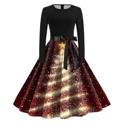 Weihnachtskleid für Damen Sexy Langarm Vintage V-Ausschnitt Weihnachtskleider Damen Rockabilly Kleider Damen Ballkleid Elegant Frauen Kleid Christmas Dresses Mädchen Rot Festlich Festival Große Größe von Amxleh